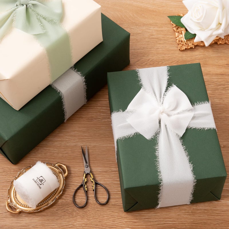 DORIS HOME Ivory White Chiffon Ribbon for Flower Bouquet, 2" x21Yd Fabric Ribbon for Gift Wrapping, Handmade Frayed Ribbon for Wedding/Christmas Decorations - Image 5